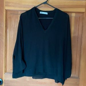 Sheer black blouse with built in tank